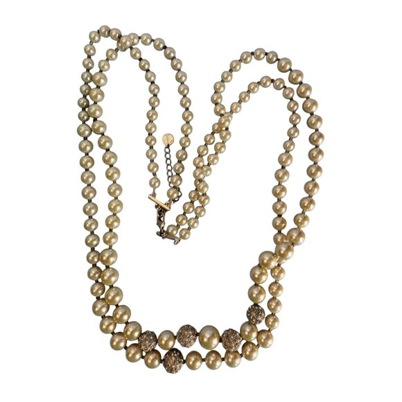 Talbots Multistrand Faux Pearl Necklace With Glittering Accents Adjustable Chain - Picture 1 of 5